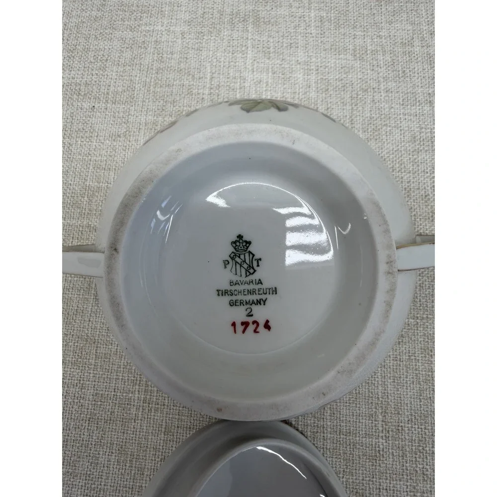 Tirschenreuth Bavaria Germany Floral Porcelain Sugar Bowl‎ w Lid Gold Trim